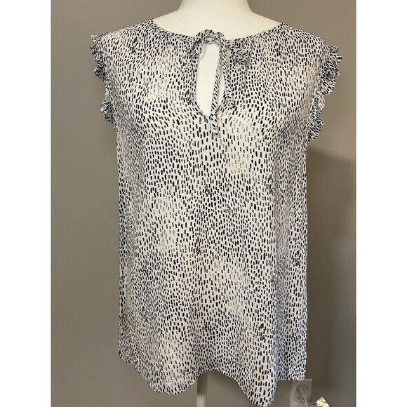 GAP Ruffle V-neck Tie Collar Animal Print Blouse Medium - Picture 1 of 9